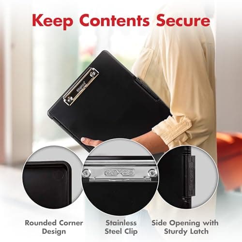 Dexas Slimcase 2 Plastic Clipboard with Storage and Side Opening, Black, Office Supplies Clipboards to Organize, Carry and Store, A4 Holder, Style and Functionality Nursing Clipboards 5