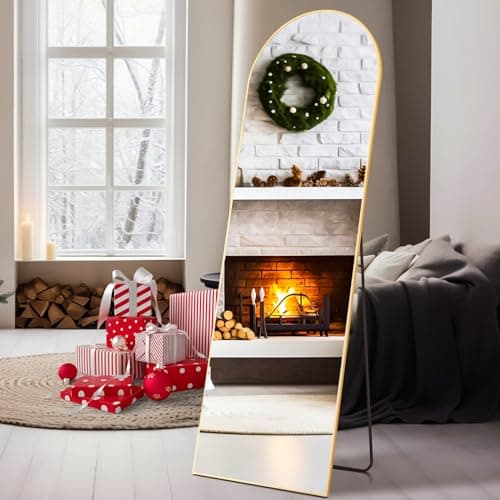 Sweetcrispy Arched Full Length 59"x16" Full Body Floor Mirror Standing Hanging or Leaning Wall, Arch Wall Mirror with Stand Aluminum Alloy Thin Frame for Bedroom Cloakroom, Gold