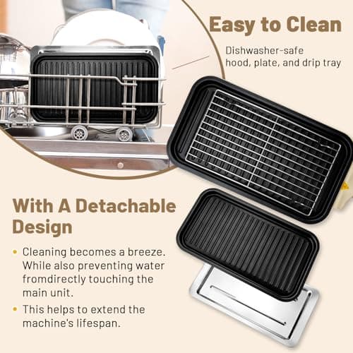 Pukomc Electric Indoor Grill,2 in 1 Indoor Grills for Kitchen with Grill Net & Non-Stick Cooking Removable Plate, Temperature Control, Dishwasher Safe, 1700W Smokeless barbecue 7