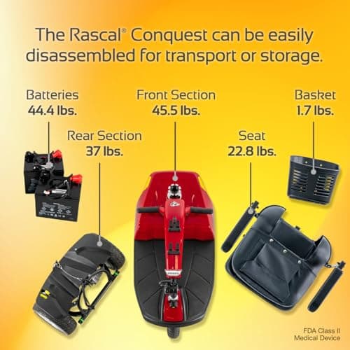Rascal Conquest 4-Wheel Heavy-Duty Outdoor Mobility Scooter, Long-Range Battery-Powered Electric Travel, 350lb Capacity, Battery Included 8