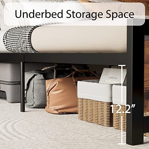 LIKIMIO King Bed Frame with Headboard and Footboard, Metal Strong Supports, Easy Assembly, Noise-Free, No Box Spring Needed, Vintage Brown 8