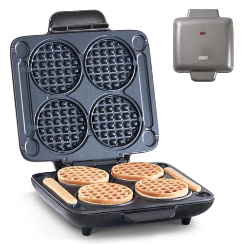 Dash Multi Mini Waffle Maker - Makes Four Waffles at Once for Family Breakfasts - Dual Nonstick Heating Plates & Easy-Release Surface - Compact & Fast-Heating - Graphite