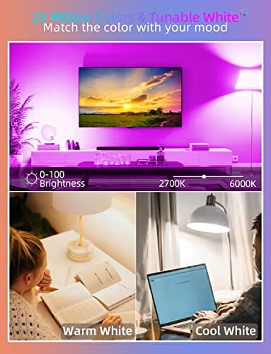 Dawwee WiFi Smart LED Light Bulb - Color Changing Bulbs App Control, 2.4Ghz Bluetooth Smart A19 Bulbs Music Sync, Magic RGB Light Bulb Compatible with Alexa and Google Assistant, E26 LED Bulb, 4 Pack 5