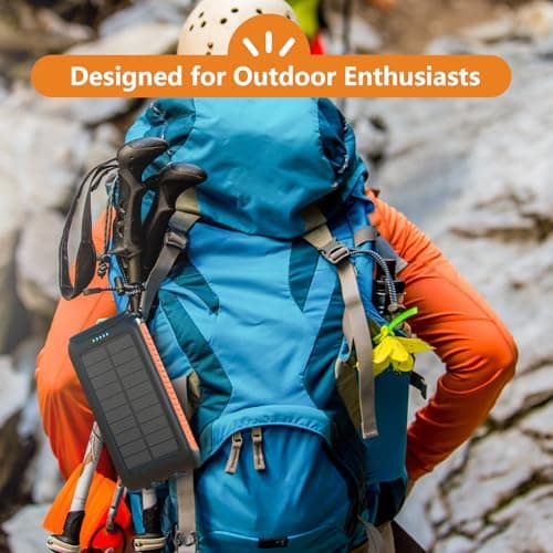 Solar Charger Power Bank 49,800mAh Portable Solar Phone Charger with 2 USB-A and Type-C Interface, 15W Fast Charging for iPhone, Samsung etc. Portable Battery Charger with Dual Flashlight for Camping 7