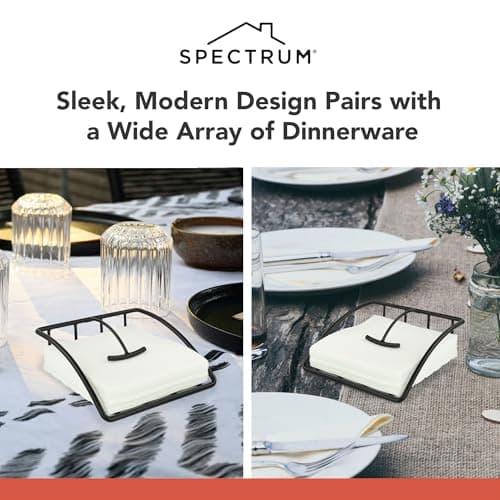 Spectrum Euro Napkin Holder for Table Kitchen Organizer for Counter Dining Room Table, Modern Sturdy Metal Flat Napkin Dispenser with Weighted Tension Arm Home Storage for Paper Cocktail Napkin, Black 5