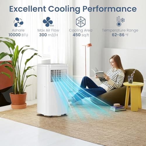ZAFRO Portable Air Conditioners, 10000 BTU, 3 in 1 Portable AC Unit with Window Kits, Fan & Dehumidifier Modes, Cools up to 450 Sq.Ft, LED Display/Remote Control, 24H Timer for Living Room, Bedroom 5
