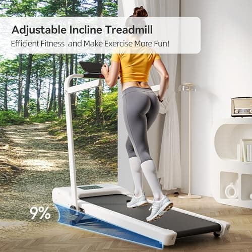 DeerRun Foldable Walking Pad Treadmill for Home & Office, Under Desk Walking Pad Treadmill with 9% Manual Incline and Handlebar, 0.6–7.5 MPH, 300 lb Capacity, App & Remote Control 5