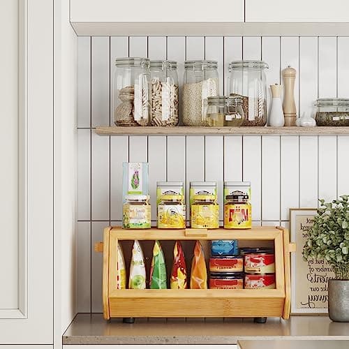 AMBIRD Bamboo Bread Box keep The Bread Fresh For Kitchen Counter-Large Capacity Wooden Bread Storage Container Farmhouse Bread Box with Window Bread Holder 7