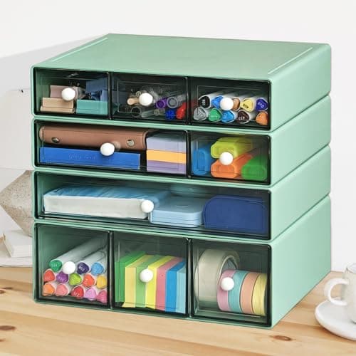 ZafapHub Desk Organizer with 9 Drawers, 4-Tier Stackable Desktop Stationery Organizer Storage with Plastic Drawers, Office Organization Holder Box for Office School and Home(Green)