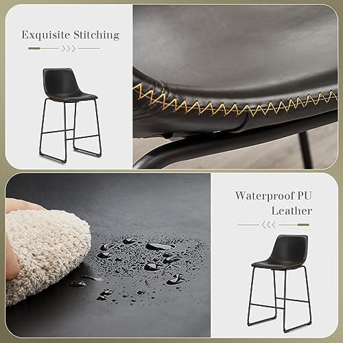 DUMOS 26 Inch Counter Height Bar Stools Set of 4, Modern Faux Leather High Barstools with Back and Metal Leg, Bar Chairs for Kitchen lsland, Black 6