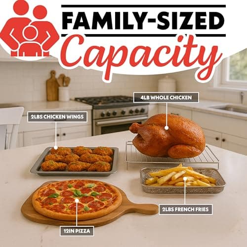 Gourmia French Door Air Fryer – 25 Qt Large Capacity Convection Oven, Fryforce 360°, Digital Display with 17 Cooking Presets, Bake, Toast, Roast, Dehydrate, Fits 12” Pizza 6