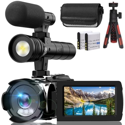 Dumjug 4K Night Vision Camcorder Digital with IR Light,270° YouTube Vlogging Camera Recorder, 20X Digital Zoom, Full HD 3.0‘’ Camcorder with Microphone, with Tripod 2 Batteries