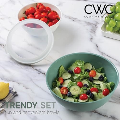 COOK WITH COLOR Mixing Bowls with TPR Lids - 12 Piece Plastic Nesting Bowls Set includes 6 Prep Bowls and 6 Lids - Microwave Safe (Sage) 5