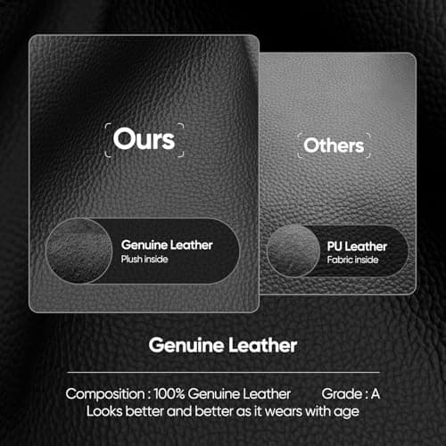 Genuine Leather Office Chair, Padded Executive Desk Chair with Arms and Wheels, Modern Rolling Leather Desk Chair with Lumbar Support, Ergonomic Chair with Aluminum Arms and Base Black 5