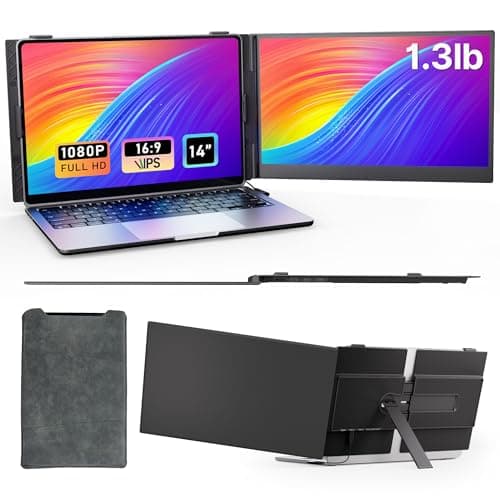 AOKER Laptop Screen Extender - Ultra-Thin 1.3lbs 14" FHD IPS Dual Portable Monitor Extension for Laptop, Attachment Plug & Play for 13-17" Laptops, Second Extra Travel Display for Windows/Mac/Android