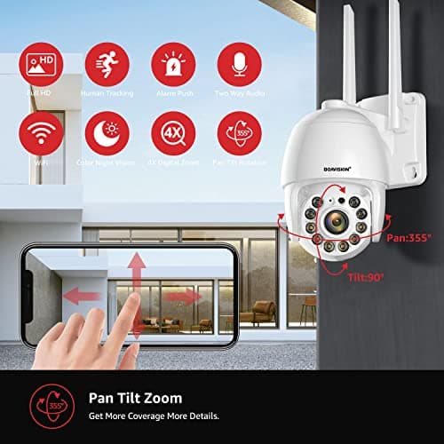 BOAVISION 2K Security Camera Outdoor, Wireless WiFi IP Camera Home Security System 360° View,Motion Detection, auto Tracking,Two Way Talk, pan Tile Full Color Night Vision 5G/2.4G WiFi 3