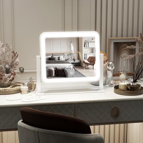 FENNIO Vanity Mirror with Lights 14"×12" Makeup Mirror with Lights,Lighted Vanity Mirror Tabletop,Smart Touch with 3-Color Lighting,Dimmable,for Vanity Desk Tabletop 7