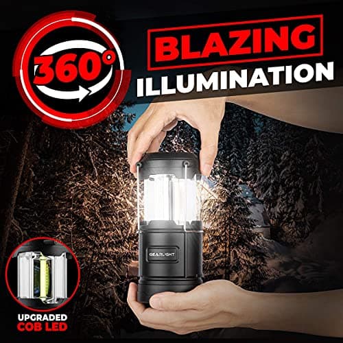 GearLight Camping Lantern - 2 Portable LED Battery Powered Lantern with Magnetic Base and Foldable Hook for Emergency Use or Campsites, Essential Hurricane Survival Kit with Batteries - Black 7