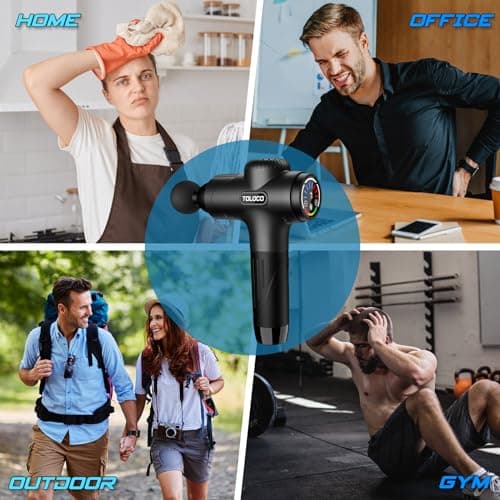 TOLOCO Massage Gun Deep Tissue, Percussion Massage Gun with 10 Replacement Heads, Super Quiet Portable Electric Massager for Athletes, Relax, Black 6