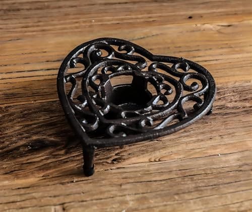 Cast Iron Teapot Warmer, Dish Cups Heater, Heavy Duty and Decorative Candle Holder Stands, 6.29 Inches, Heart-Shaped 5