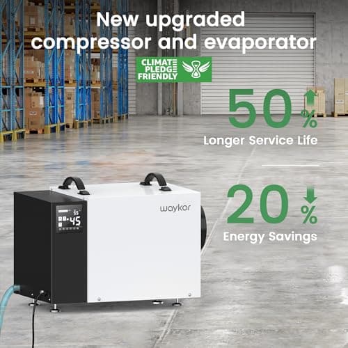 Waykar 125 Pint Crawl Space Dehumidifier with Pump and Drain Hose for commercial, Basements, and Water Damage Unit for Spaces up to 6500 Square Feet, Smart Humidity Control - 5-Year Quality Coverage 7