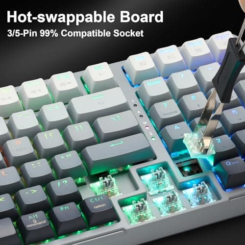 E-YOOSO Wireless Bluetooth Mechanical Keyboard, 99 Keys Wired Gaming Keyboard RGB Backlit, Hot Swappable Pre-lubed Linear Switches, Gasket Soundproof Foam, Office Work Keyboard, Gradient Gray 6