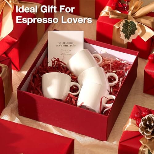 Hlukana Porcelain Espresso Cups Set of 4, 3.5 oz Small Coffee Mugs, White Demitasse Cups Perfect for Espresso Machine and Coffee Maker, Microwave Dishwasher Safe Espresso Cups 6