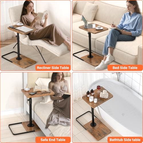 TV Tray Table for Couch - Adjustable Height & 360°Swivel Panel Design，Larger Metal and Wooden Base to Prevent Slipping，Sofa Armrest Tray Table for Eating Laptop Couch Bed Dinner or Small Space 6