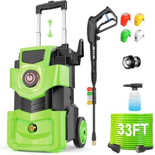 Commowner Pressure Washer 5000PSI Adjustable Pressure Power Washers Powered with 33ft Hose, 4 Nozzle and Foam Cannon, Powerwashers Cleaner Machine for Home, Cars, Green