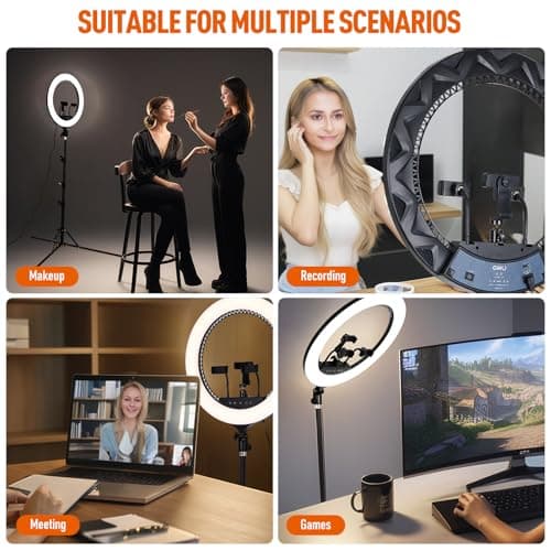 GWO 21 inch LED Ring Light with Tripod Stand 6000K Dimmable Makeup Selfie Light with Touch Panel Phone Holders for YouTube Vlog Video Shooting Include Carrying Bag and Remote Control CRI>90 6