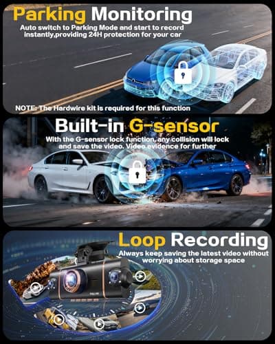 4K+1080P*3 FHD Dash Cam, 5GHz WiFi & App Control, 4 Channel 360° Car Camera Front Rear Inside & Left Right, G-Sensor, 8 IR Lamps Night Vision, 24H Parking Mode, Loop Recording, Includes 64GB SD Card 6