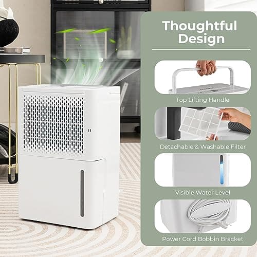 COSTWAY 2000 Sq. Ft Dehumidifier for Basement, 32 Pint Quiet & Energy Efficient Dehumidifier with Continuous/Drying/Auto Mode, 24H Timer, Drain Hose & Portable Handle for Bathroom Bedroom 9