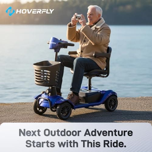 Hoverfly T4 Mobility Scooter for Seniors, Max 12.4-Mile Range & 3.7 mph, 3-Position Seat & Anti-slip Rear Wheel, Removed Battery&Quick Fold Design, Solid 9" Tire&330 lb Capacity, Ease of Assembly Blue 6