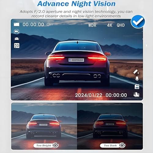 3 Channel 4K Dash Cam Front, 1080P Dash Camera Rear and Inside for Cars with 3.16 IPS Screen, 64GB Card, G-Sensor, 24Hr Parking, App Control,Loop Recording, Night Vision,Support 256GB Max 7