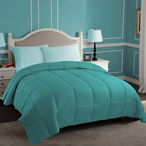 Superior Classic All-Season Reversible Down Alternative Comforter, Comfy, Fluffy, Cozy, Lightweight, Decorative, Duvet Insert, Plush, Oversized Bedding Essential, Box Quilt Design, Twin, Turquoise 8