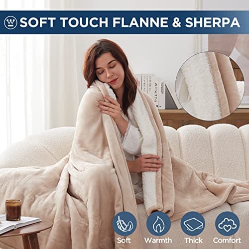 Westinghouse Electric Blanket Twin, Heated Blanket Twin Size with 10 Heating Levels and 1 to 12 Hours Heating Time Settings, Flannel to Sherpa Reversible, Machine Washable (62" x 84", Beige) 5