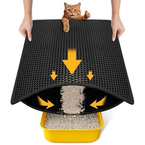 Cat Litter Mat Litter Box Mat, EVA Honeycomb Double Layer Design, Urine & Waterproof, Scatter Control Kitty Litter Mat, Less Waste, Easier To Clean,Washable, Black