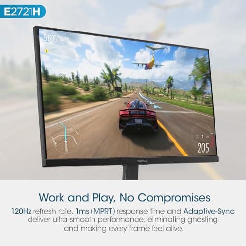 KOORUI 27 Inch QHD (2560x1440) IPS HDR Ultra-Thin Computer Gaming Monitor, 120Hz Refresh Rate, DCI-P3 95%, FreeSync & G-Sync, 1ms MPRT, VESA 100x100mm, Tilt Adjustable for Game and Work, E2721H 4