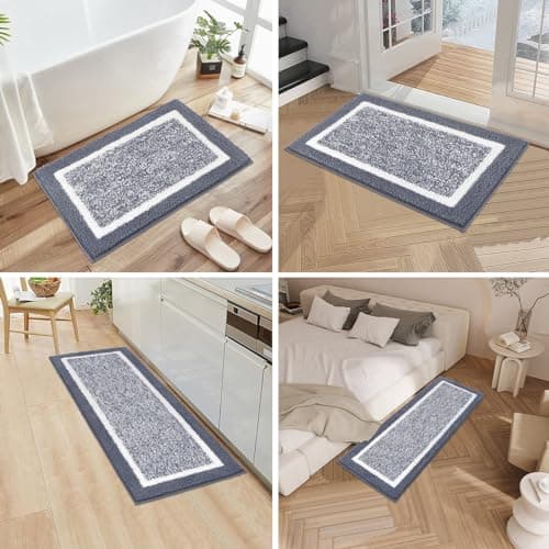 Pauwer Bathroom Rug Mat Set 3 Piece, Microfiber Shaggy Bath Set, Non-Slip Ultra Soft Carpet Mats, Absorbent with U-Shaped Toilet for Bathroom, Tub, Shower, Dark Grey 7