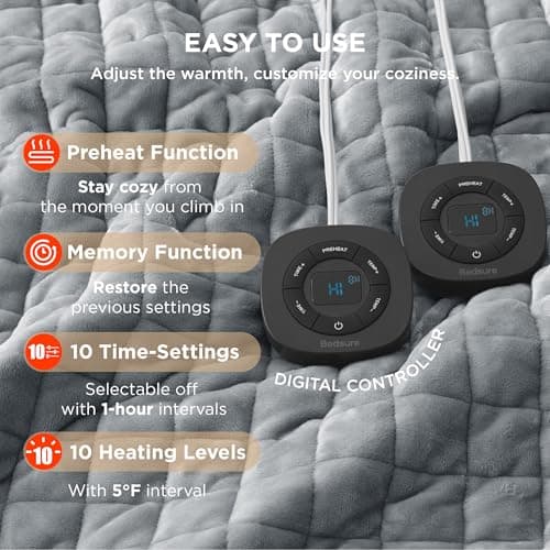 Bedsure Electric Blanket King Size - Dual Control Heated Weighted Blanket King with 10 Heat Settings, Fast Heating with 10 Time Settings (100x90 inches, Formal Gray) 5
