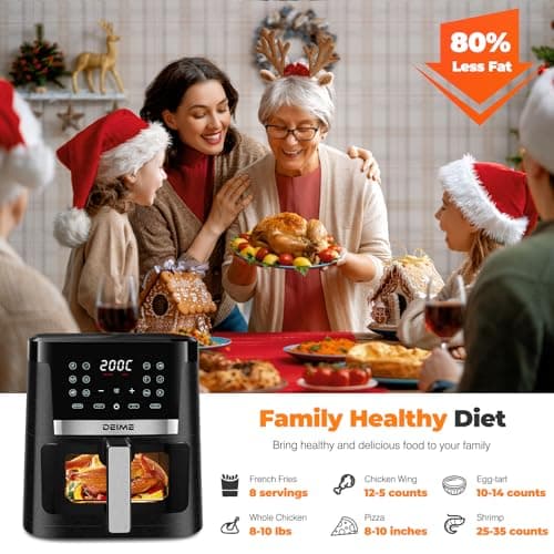 DEIME Air Fryer 7.5 QT 1700W Oilless Oven Healthy Cooker Air Fryers Large Capacity with 12 Presets, Visible Cooking Window, LCD Touch Screen, Customerizable Cooking, Non-Stick Basket Recipe (Black) 9