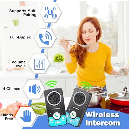 UHAXZ Intercoms Wireless for Home, Full Duplex Long Range Wireless Intercom, 8 Volume Levels, 4 Chime Intercoms, 2 Way Intercom for Home, Business(2 Packs Black) 5