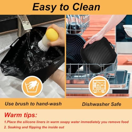 BYKITCHEN 9 Inch Square Silicone Air Fryer Liners for 6 to 8QT, Set of 2, Reusable Silicone Airfryer Tray Insert, Air Fryer Accessories for Corsori 6QT, Ninja Airfryer Pro XL 6.5QT, Gourmia & More 6