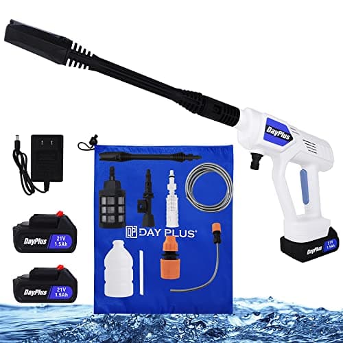 Cordless High Pressure Washer,Portable Car Cleaner Machine with 2×1.5Ah Rechargeable Batteries, 6-in 1 Adjustable Nozzles,435PSI High Power Water Gun for Washing Cars, Fences, Patio, Furniture