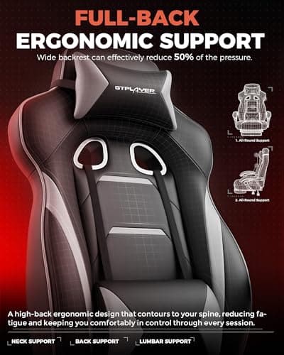 GTPLAYER Gaming Chair with Footrest, Big and Tall Game Chair 350lb Racing Style Computer Chair, Ergonomic Executive Office Chair High Back with Lumbar Support and Recliner, Light Gray 5