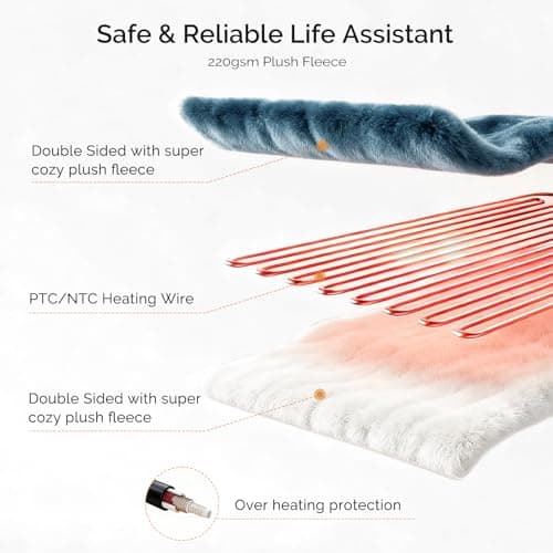 Heated Blanket Electric Blanket King 100"x90" Heating Blanket with Dual Control 10 Heat Levels & 10 Hours Auto-Off Overheat Protection Cozy Soft Flannel King Size Blanket Fast Heating Machine Washable 6