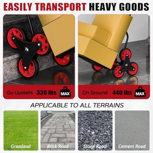 Stair Climber Hand Truck Dolly,Heavy Duty Stair Climbing Cart 440 Lbs Capacity,2 in 1 Dolly Cart with Telescoping Handle,12.2" X 11.6" Nose Plate and 6 Rubber Wheels for Moving 5