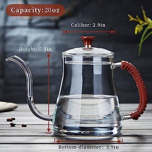 Unbreakable Gooseneck Kettle for Drip Coffee, 20oz/600ml Glass Coffee Kettle with Lid 4