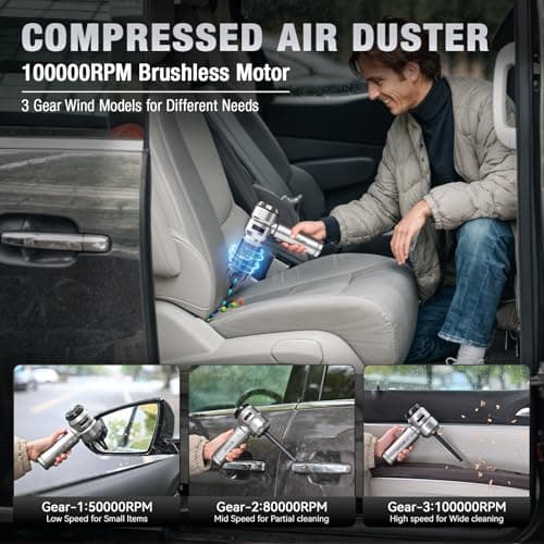 VCAN ACTIVE Car Vacuum Portable Cordless 22000PA High Power with Brushless Motor 4-in-1 Compressed Air Duster & Air Blower & Pump Hand Held Vacuum for Car, Home, Office, Ideal Gifts for Men & Women 4