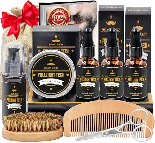 Beard Kit for Men Grooming & Care W/3 Pack Beard Oil, Wash, Balm, Comb, Brush, Scissors,Anniversary Valentines Birthday Fathers Gifts Idea for Husband Him Boyfriend Dad Men Christmas Stocking Stuffers